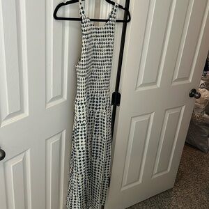 Madewell smocked blue and white midi dress